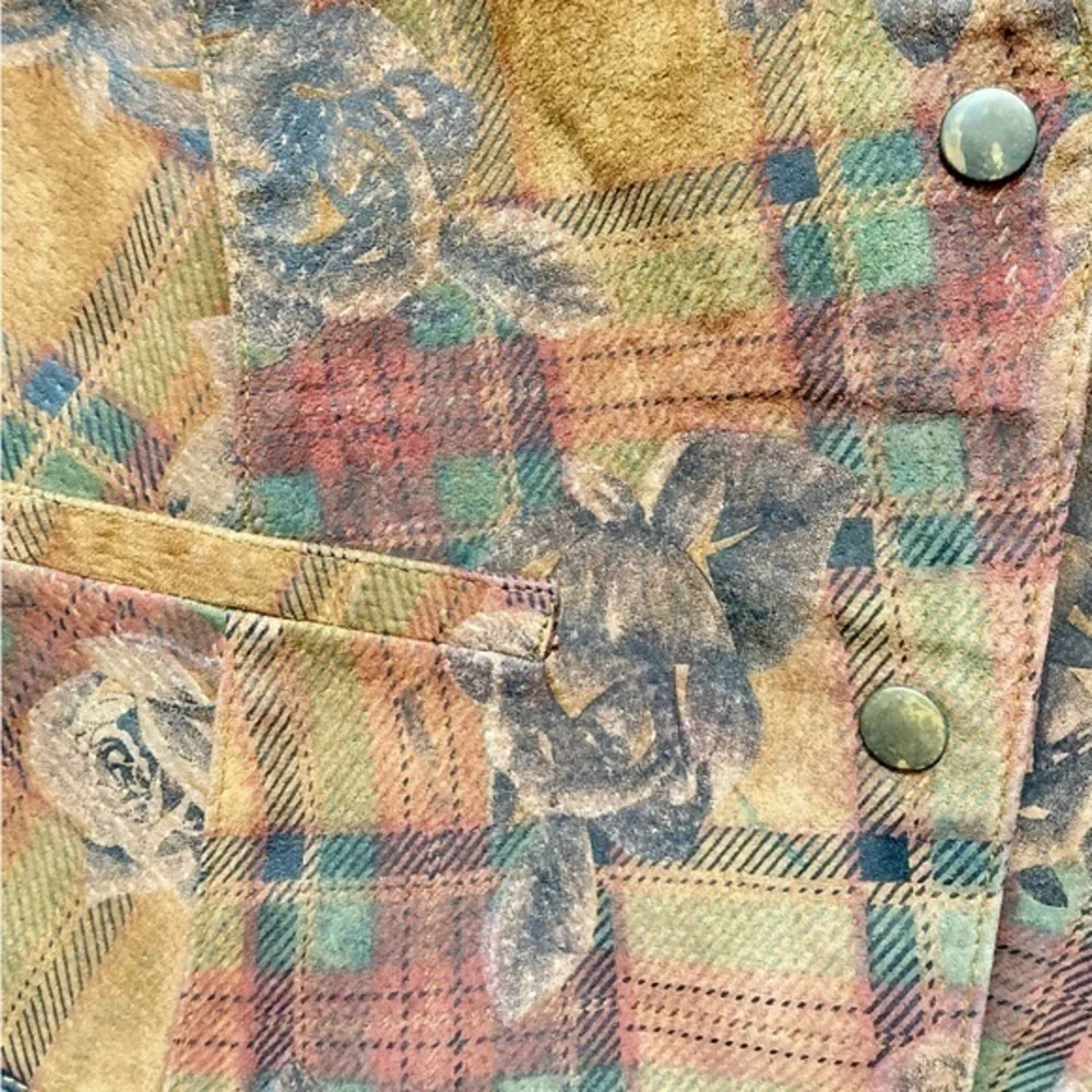 Global Identity G-III‎ Leather Vest Womens Large Plaid Rose Floral Suede Brown L - Picture 4 of 7